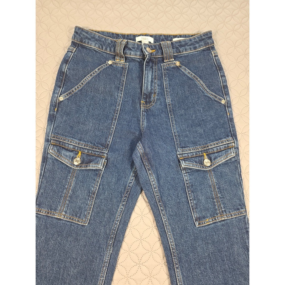 Forever 21 Premium Mid Rise Bootcut Cargo Jeans Dark Wash Blue Size 27 Utility - Picture 3 of 8